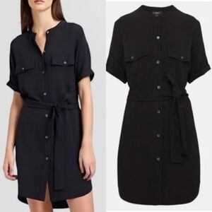 Theory Rosina Crepe Black Belted Mini Dress Sz Small
